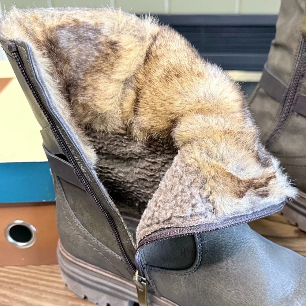 NIB Spring Step Francala Faux Fur Lined Olive Green Boots-Size 41 (9.5-10)